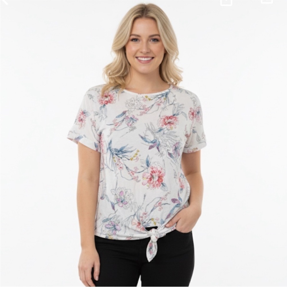 Buffalo by David Bitton size small white floral tie front top; new with tags